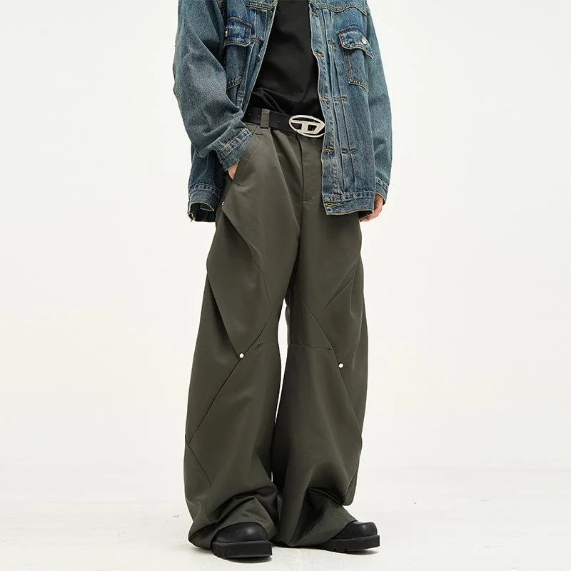 Doorbuster Deal Buttoned Pleats Wide Cut Pants