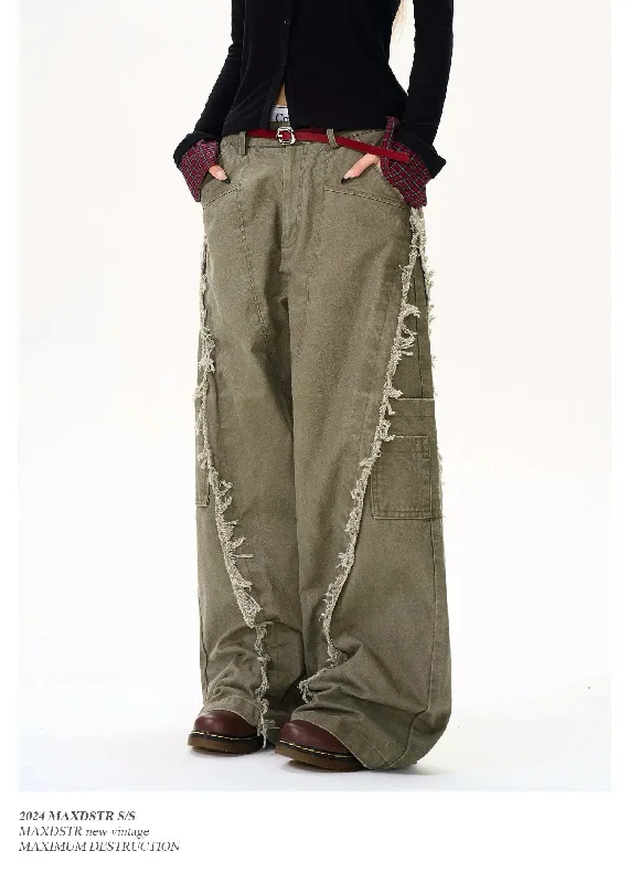 Closeout Deal Washed Fringed Detail Pants