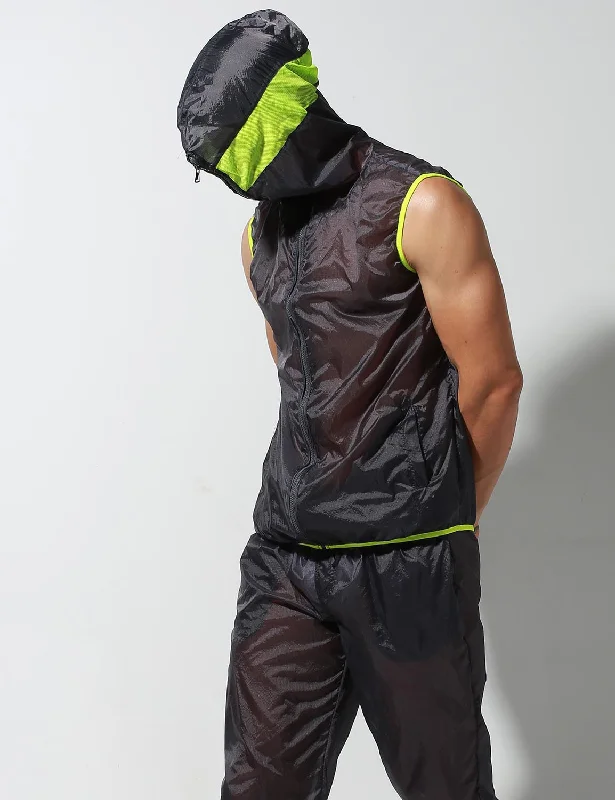 Weekend Specials to Savor Translucent Quick-Dry Sport Sleeveless Hooded Jacket S2901