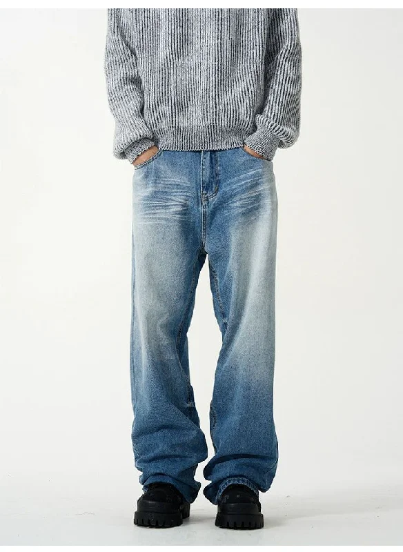 New Markdowns Washed Loose Leg Fit Jeans