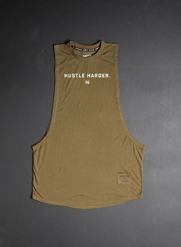 Weekend Specials Just for You HUSTLE HARDER BRO TANK - OLIVE