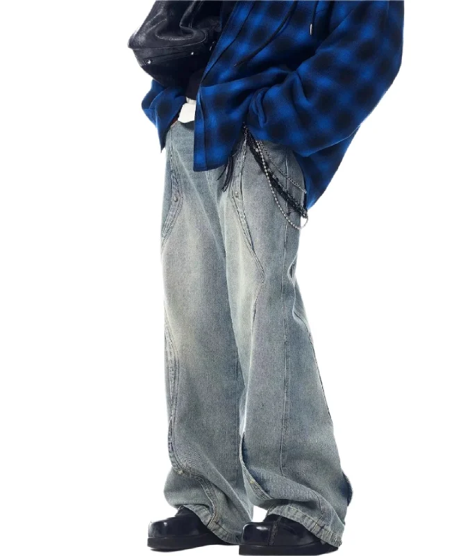 Inventory Reduction Zigzag Seams Faded Jeans