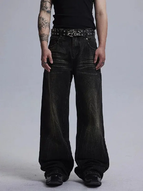 Shop and Save Washed Textured Wide Jeans