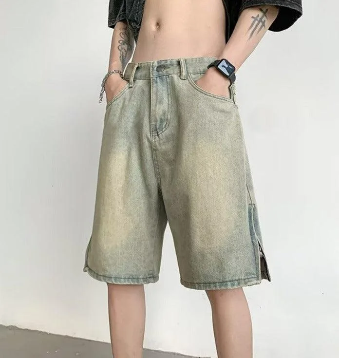 Weekend Price Cuts Galore Washed Side Zip Slit Denim Shorts