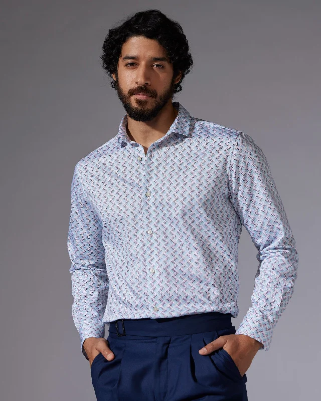 Great Bargain Blue & Red Square Printed Shirt