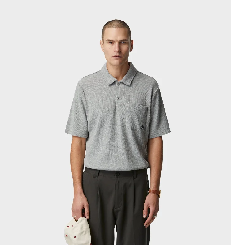 Huge Discounts Waffle Polo Shirt - Vintage Grey
