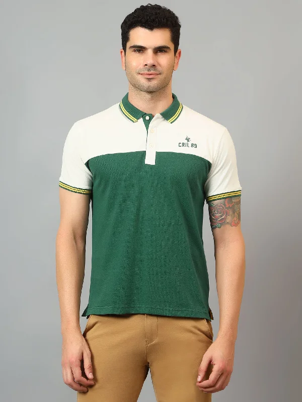 Sale Event Men's Green Color block Polo neck Half Sleeve T-Shirt with cut and sew