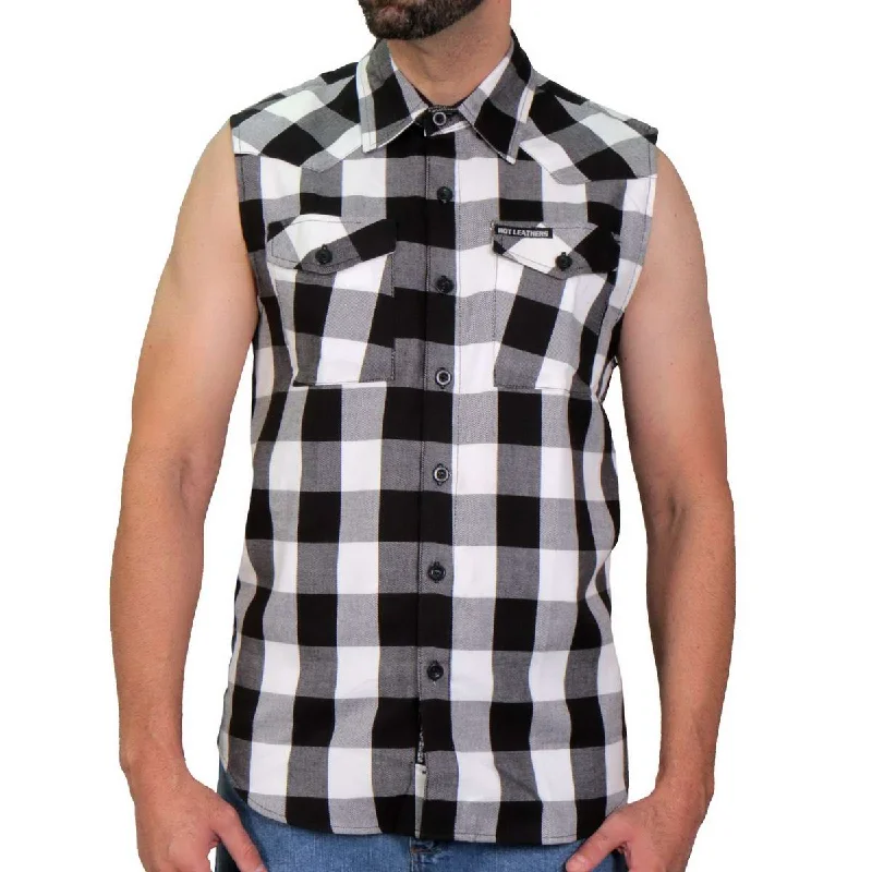Savings Galore Hot Leathers FLM5004 Men’s Black and White Sleeveless Cotton Flannel Shirt