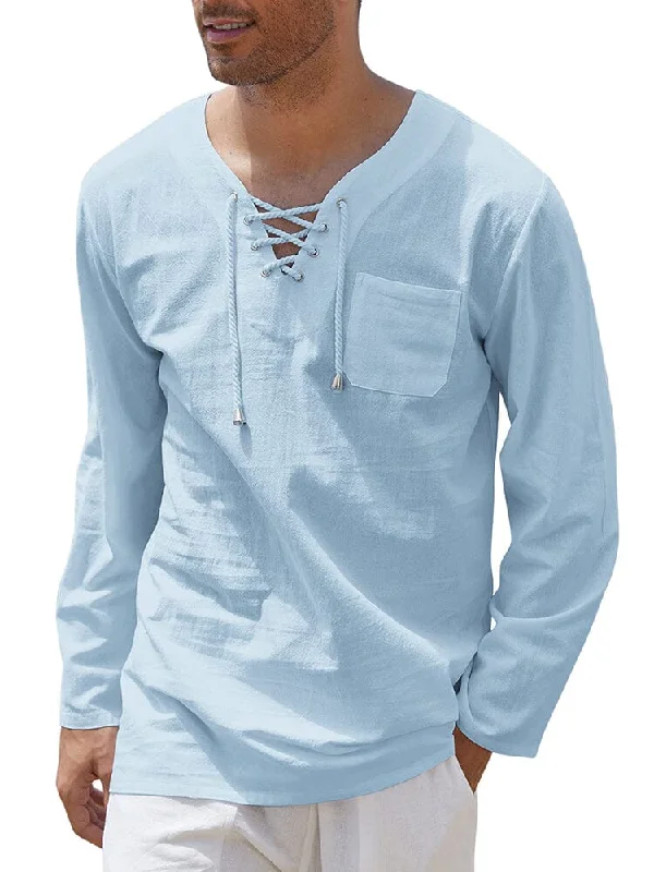 Weekend Wonders Await! Breathable Solid Drawstring Cotton Linen Shirt (US Only)